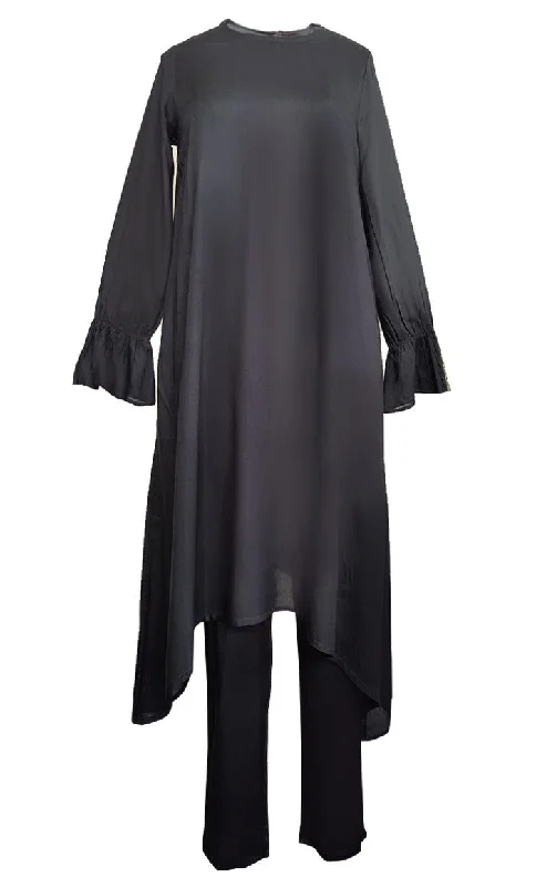 Basic Black Asymmetrical Kurta With Comfortable Bottom Soft Duster Overcoat