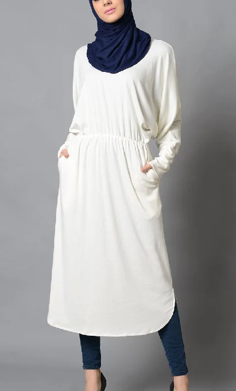White Cotton Long Tunic Minimalist Straight Coat