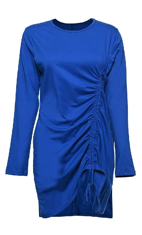 Everyday Wear Basic Dark Blue Ruched Detailing Tunic Reversible Winter Coat