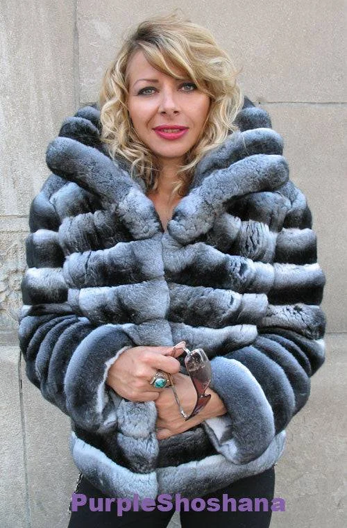 Glamorous Black Velvet Genuine Chinchilla Tailored Business Overcoat