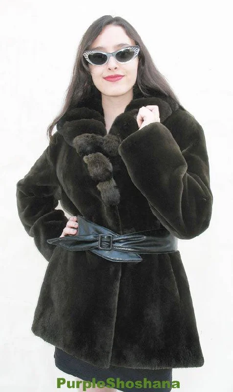 Hot! Candaian Sheared Beaver Fur Coat + Chinchilla M Warm Belted Coat