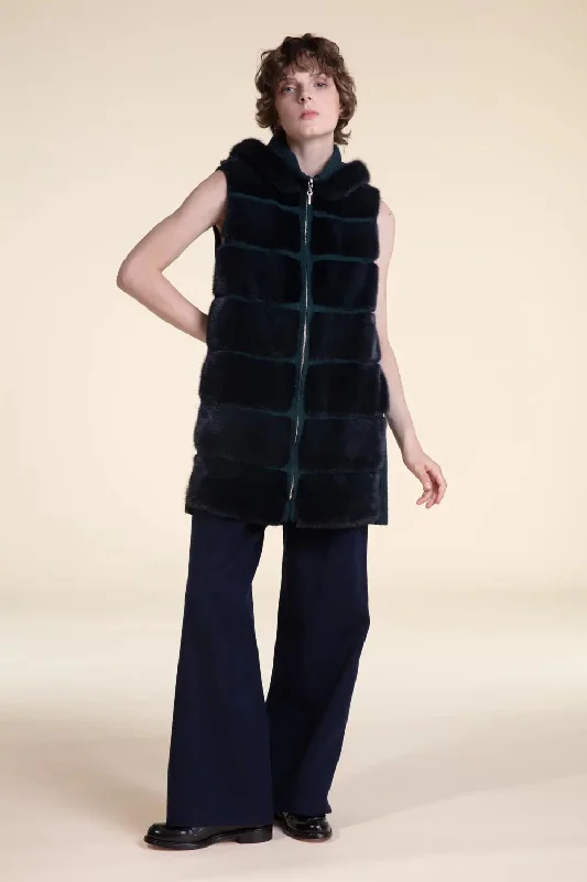 Knitted vest with fur Velvet Evening Overcoat