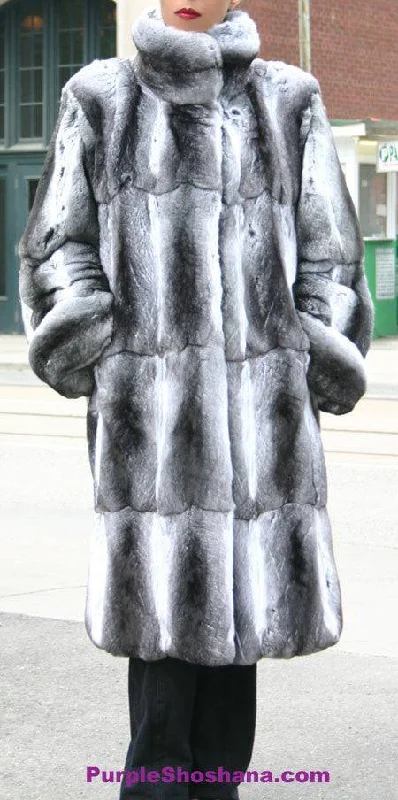 Luxurious Black Velvet Chinchilla Fur Coat M Trendy Soft-Touch Coat
