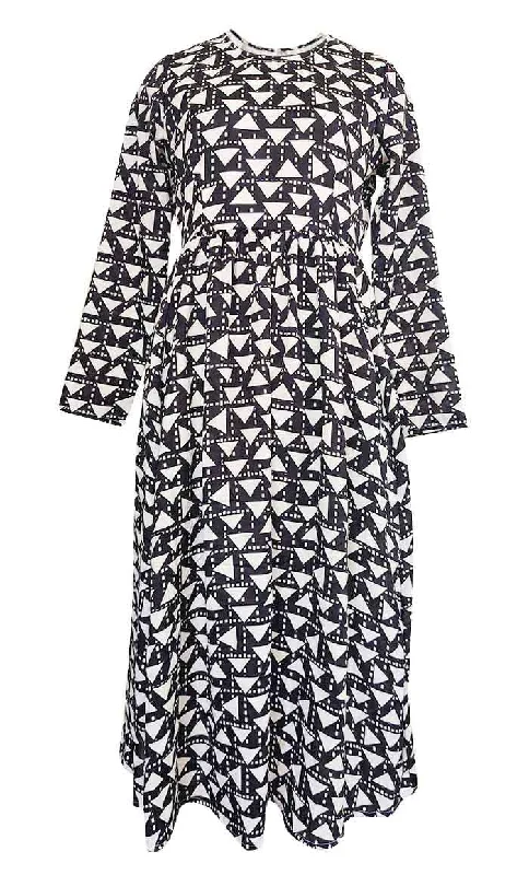 Modest Flared Anarkali Style Black Printed Long Tunic With Pockets Sophisticated Evening Coat Modest Flared Anarkali Style Black Printed Long Tunic With Pockets Sophisticated Evening Coat