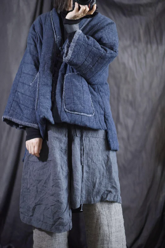 Omychic Loose Cotton Linen Padded Coat Parkas Ladies Vintage Winter Coat Outerwear Female 2021 Loose Short Coat Puffy Shoulder Overcoat