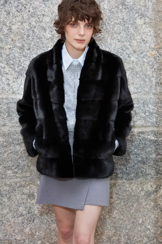 Short black mink jacket Elegant Long Coat
