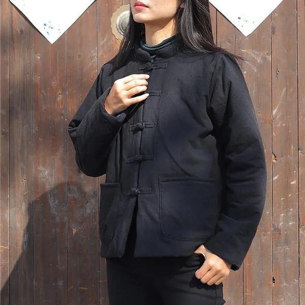 Women Chinese Style Parkas Cotton Linen Vintage Stand Coat Timeless Wool Coat