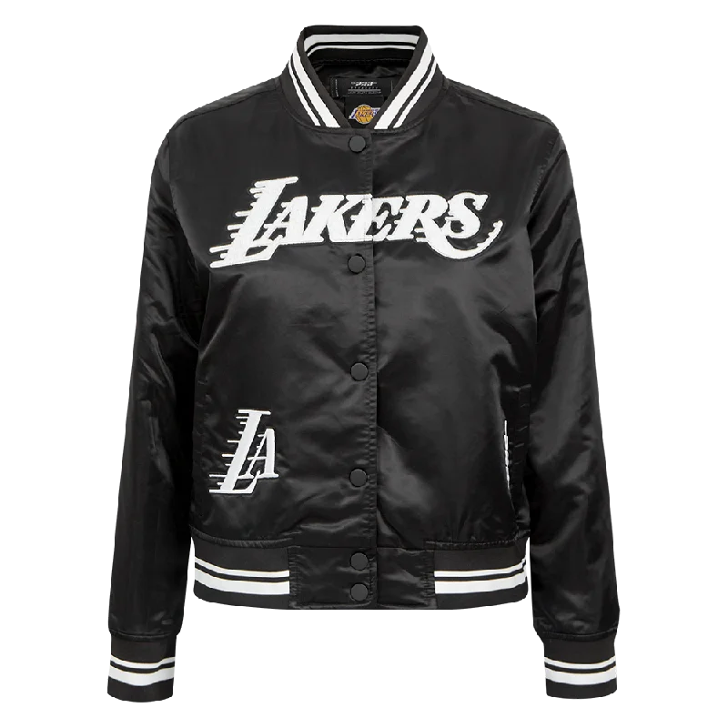 NBA LOS ANGELES LAKERS PEARLS WOMEN'S RIB SATIN JACKET (BLACK) Fitted Faux Suede Blazer