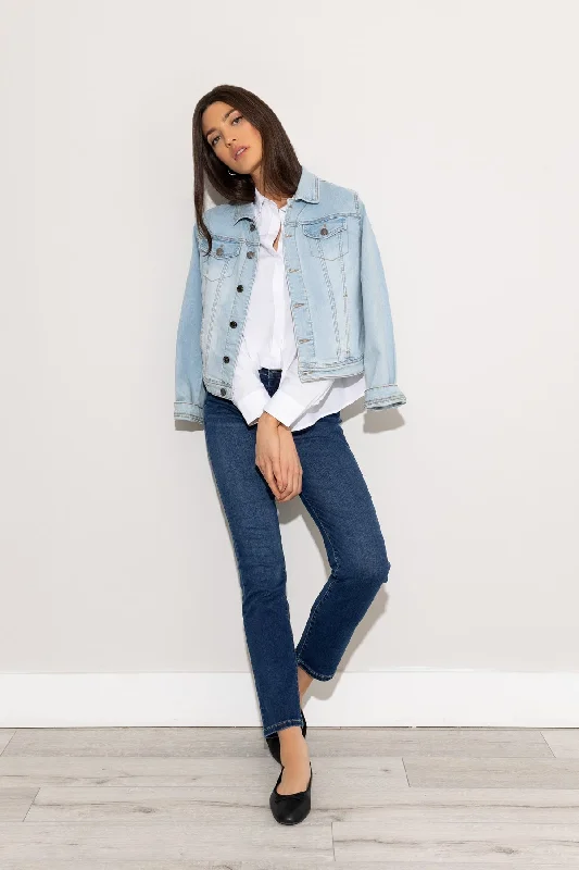 Denim Jacket in Light Blue Welt Pockets Slit Pockets Flap Pockets