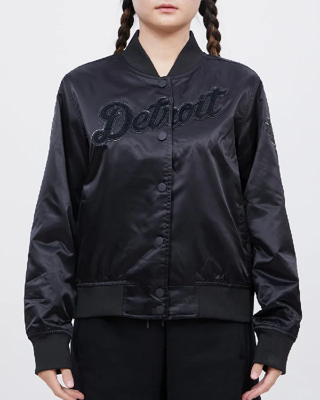 MLB DETROIT TIGERS TRIPLE BLACK WOMEN'S SATIN JACKET (TRIPLE BLACK) Warmth-Enhanced Parka