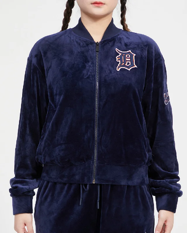 MLB DETROIT TIGERS CLASSIC WOMEN'S VELOUR FZ TRACK JACKET (MIDNIGHT NAVY) Trendy Puffer Vest MLB DETROIT TIGERS CLASSIC WOMEN'S VELOUR FZ TRACK JACKET (MIDNIGHT NAVY) Trendy Puffer Vest