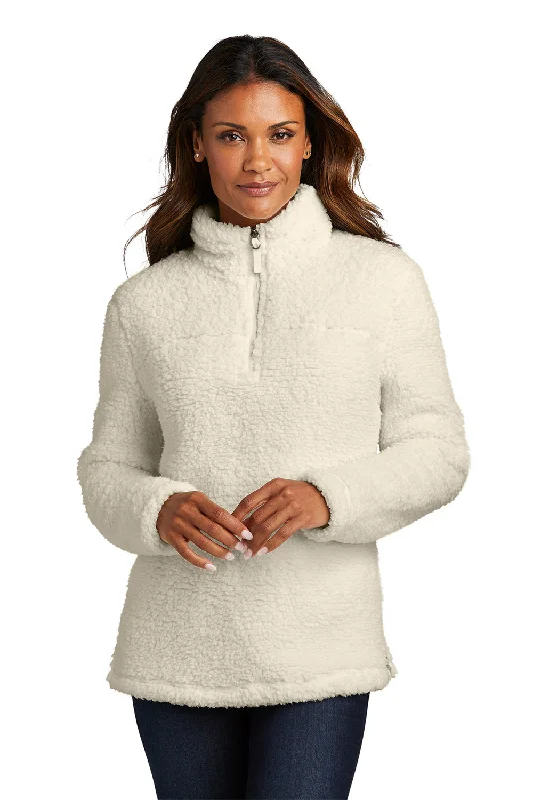 Port Authority Womens Cozy Sherpa Fleece 1/4 Zip Jacket - Marshmallow White Drape Front Waterfall Coat