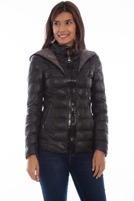 Scully Womens Black Leather Ribbed Jacket Double-Layered Poncho