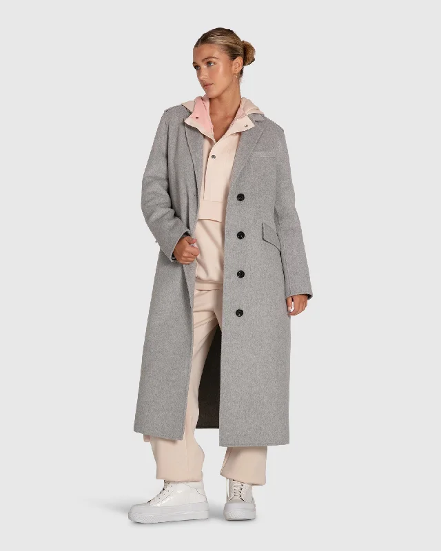 Tainted Love Longline Coat - Grey Marle Quilted Puffer Jacket