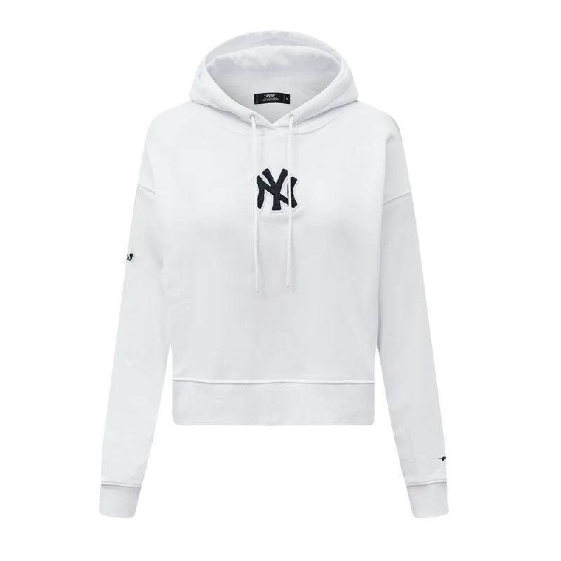 MLB NEW YORK YANKEES CLASSIC WOMEN'S CROPPED PO HOODIE (WHITE) Hoodie Crop Top Short Trendy