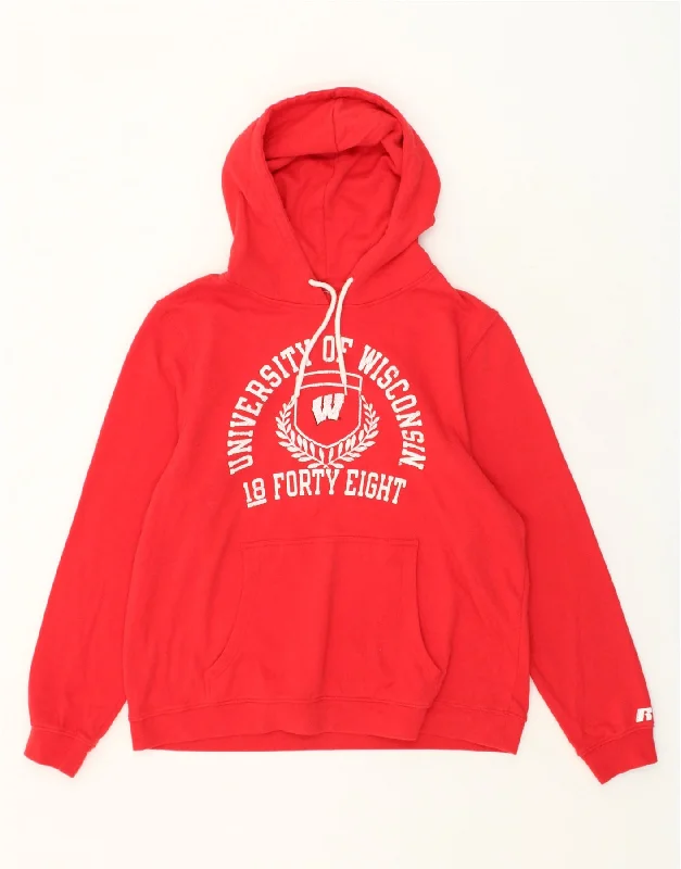 VINTAGE Mens Graphic Hoodie Jumper Medium Red Cotton Hoodie with Monochrome Minimalist Simple