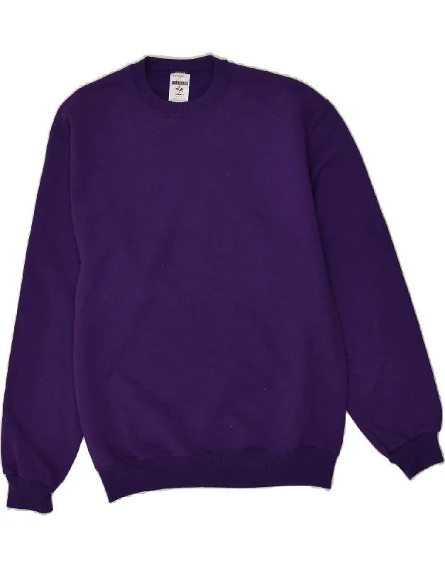 VINTAGE Mens Sweatshirt Jumper Medium Purple Cotton Hoodie with Cuffed Sleeves Snug Secure