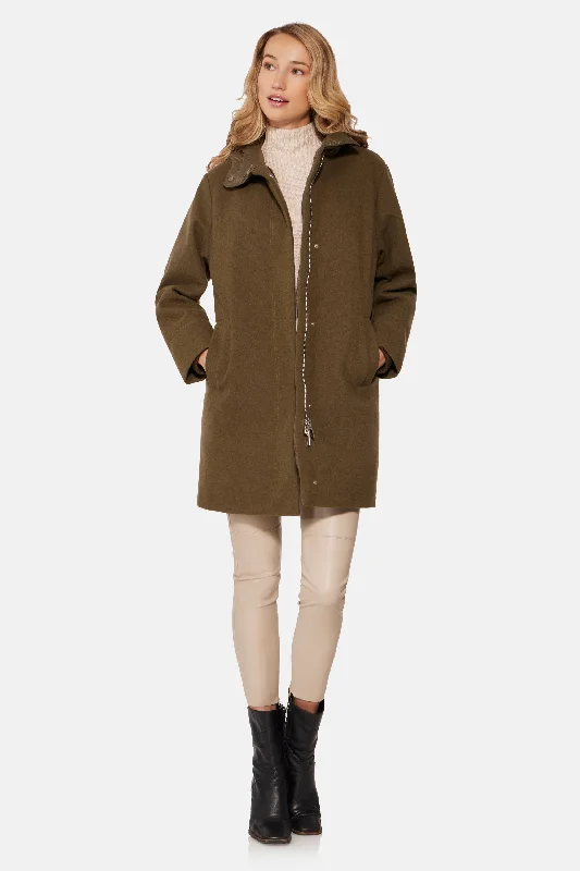 Hooded Parka, Dark Olive Puff Sleeve Overcoat