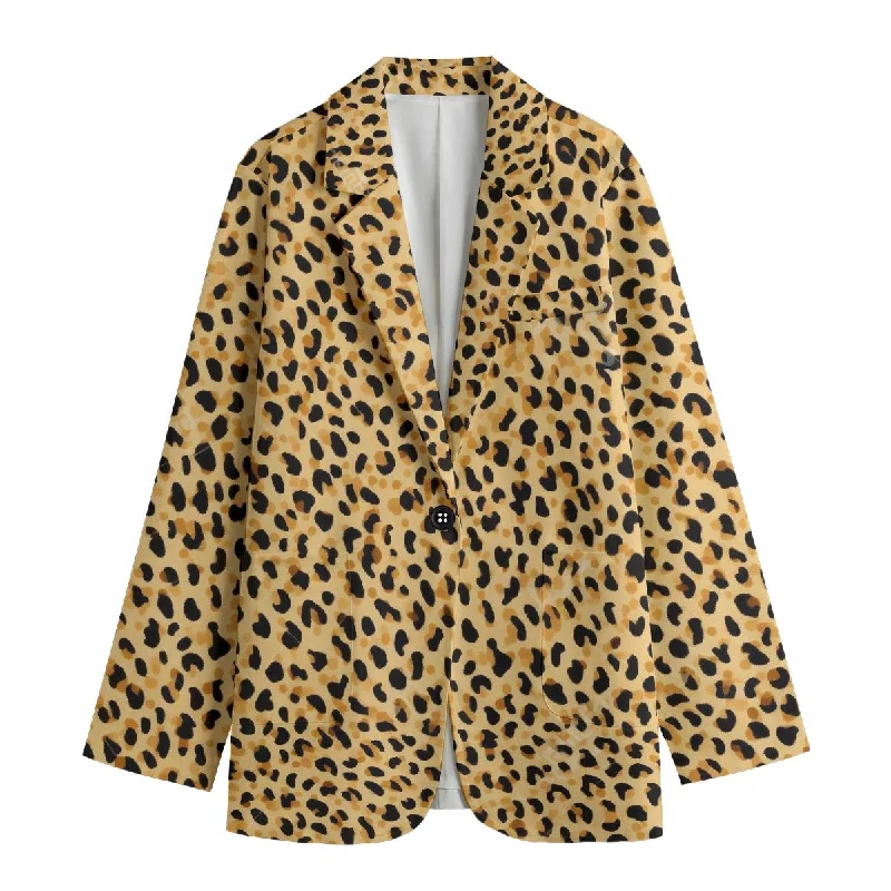 All-Over Print Women's Leisure Blazer | 245GSM Cotton Leopard theme Women's High-End Blazer