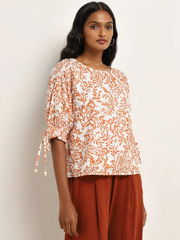 LOV Off-White Schiffli Design Cotton Top Women's Vacation Suit