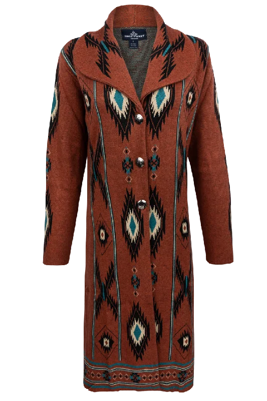 Time of the West Southwestern Sweater Coat - Rust High-End Women's Suit