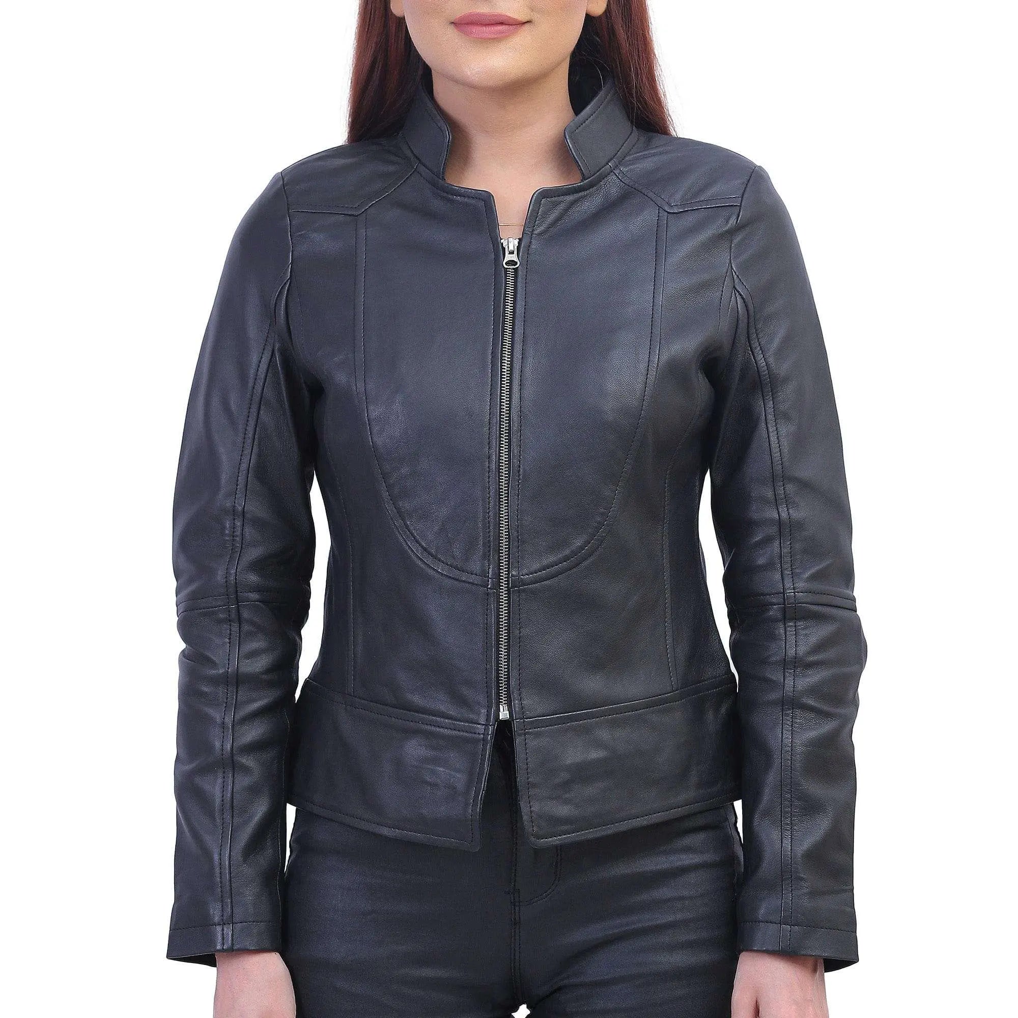 Womens Black Biker Leather Jacket Classic Plaid Vest