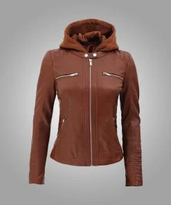 Women's Cafe Racer Brown Leather Jacket Wool Tweed Vest
