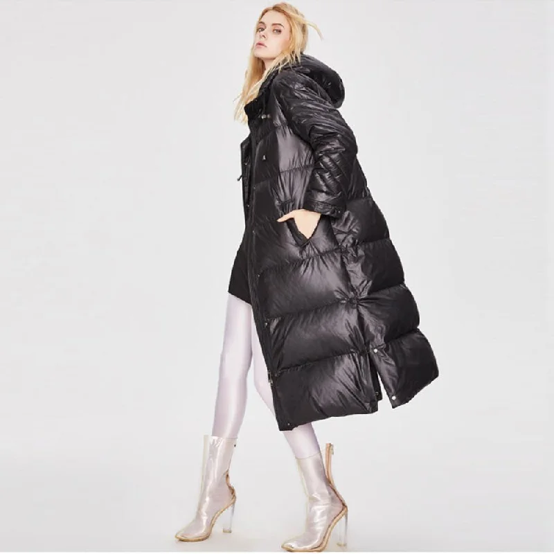 Women's Metallic Thicker Longer Down Jacket Black Tailored Business Vest