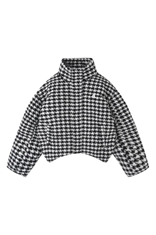 AINTSHY Black&White Plaid Down Jacket Classic Puffer Coat