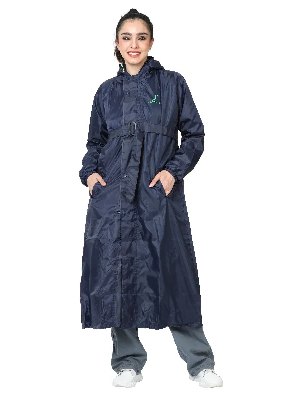 FabSeasons Waterproof Long / Full Raincoat for women with adjustable Hood and Reflector at back for Night visibility. Pack contains Top and Storage Bag Protective Rain Outerwear
