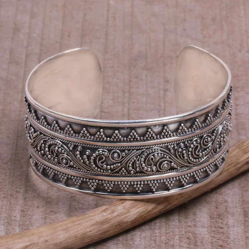 Timeless Elegance At Unbelievable Discounts Swirling Temple Sterling Silver Swirl Motif Cuff Bracelet from Bali
