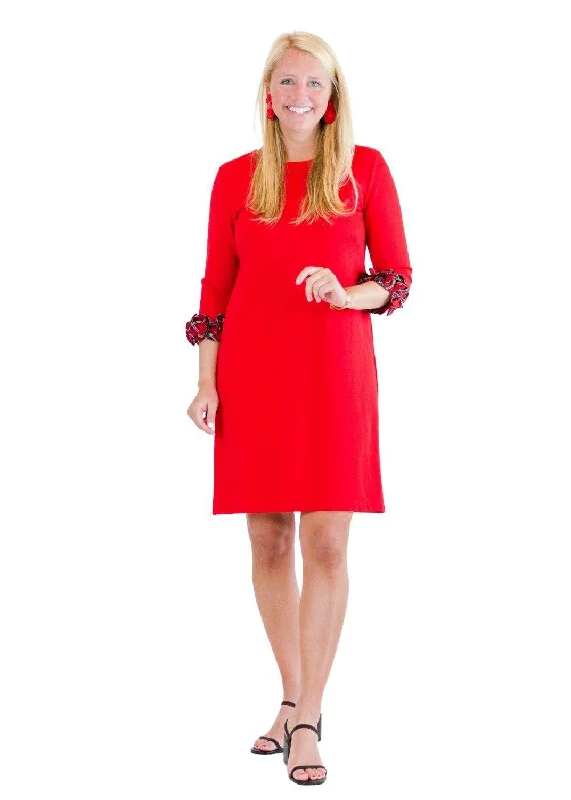 Caroline Dress - Red Ponte/Red Plaid