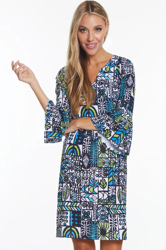 Flounce Sleeve Slub Knit Dress - Multi
