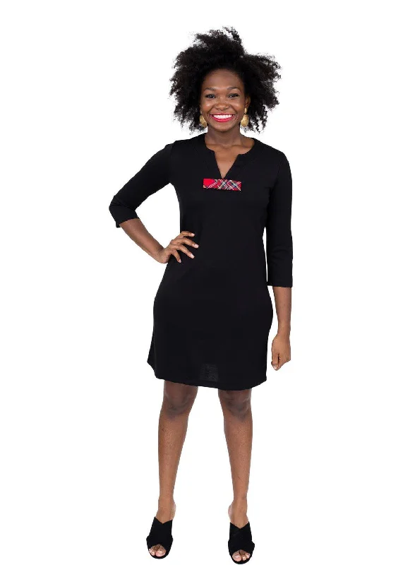 Lucy Dress 3/4 - Black/Red Plaid Bow