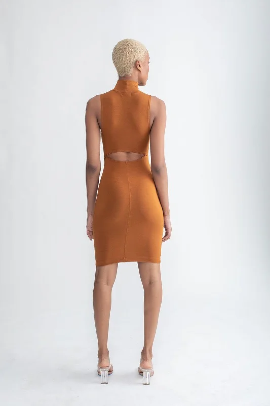 Mock Neck Body Con Dress Cinnamon