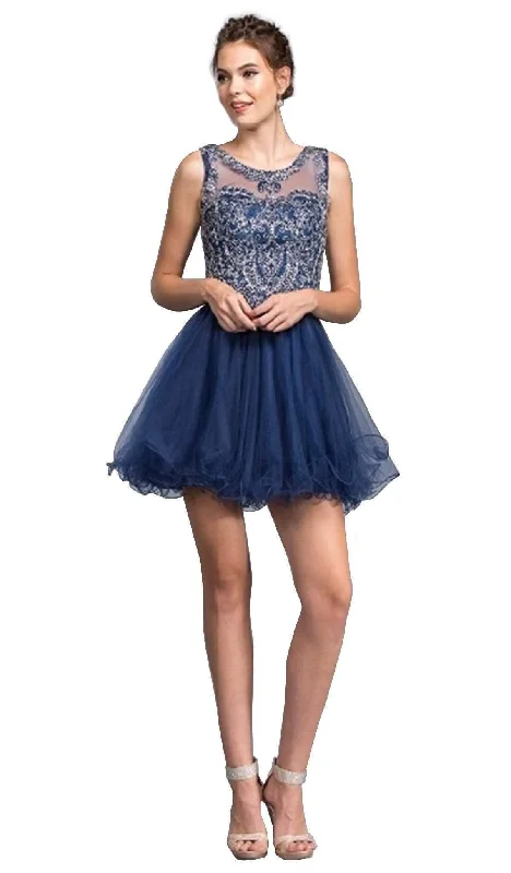 Trevi Collection - Beaded Illusion Jewel Homecoming A-line Dress